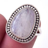 Natural Rainbow Moon Stone Gemstone Handmade 925 Sterling Silver Ring S.6 k5W27 gray