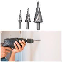 3x Spiral Groove Step Drill Bit Set HSS Bits 4-12/4-20/4-32mm for Sheet Metal