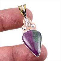 Ruby In Zoisite Lab-Created 925 Sterling Silver Gift Two Tone Pendant 1.75  j2J48