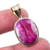 Red Ruby(Simulated) Handmade 925 Sterling Silver Two Tone Pendant 1.25  l8W83
