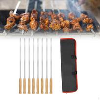 8x Iešmaižiai plokšti BBQ kepsnių iešmai su laikymo maišeliu, smeigtukai, grilinimui black