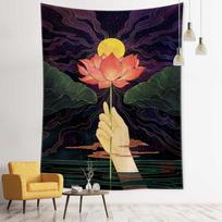 Bergamotės Lotoso Gobelenas Sienų Pakabinamas Aliejinis Paveikslas Iliustracija Bohemiško Stiliaus Estetika Kambario Namų Dekoravimas 95x70cm black