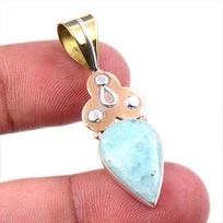 Natural Amazonite Gemstone 925 Solid Sterling Silver Two Tone Pendant 1.75  Y1N92 brown