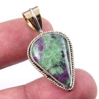 Ruby In Zoisite Lab-Created 925 Sterling Silver Gift Two Tone Pendant 1.50  k5o40