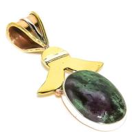 Ruby In Zoisite Lab-Created 925 Sterling Silver Gift Two Tone Pendant 1.50  c7i90