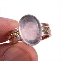 Natural Rose Quartz Gemstone Two Tone 925 Sterling Silver Gift Ring S.8.5 o8G86 gray