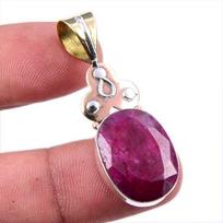 Red Ruby(Simulated) Handmade 925 Sterling Silver Two Tone Pendant 1.75  f4G06