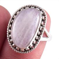 Natural Rainbow Moon Stone Gemstone Handmade 925 Sterling Silver Ring S.7 n5A38 gray