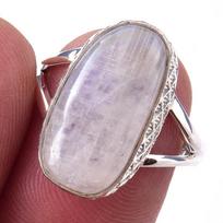 Natural Rainbow Moon Stone Gemstone Handmade 925 Sterling Silver Ring S.7 c1o54 gray