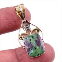 Ruby In Zoisite Lab-Created 925 Sterling Silver Gift Two Tone Pendant 1.5  k1d28