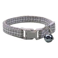 Pet Collar Plaid Pattern Multiple Colors Vibrant Buckle Bells Small Dog Cat Regular Collar pilka
