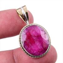 Red Ruby(Simulated) Handmade 925 Sterling Silver Two Tone Pendant 1.50  l0G26