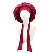 Cap Sleeping Satin Bonnet Solid Color Adjustable Lace-up Bow Waterproof High Density Women Braids vyno raudonos spalvos