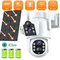 LS VISION 4MP WiFi Solar Battery Camera Dual Lens Dual Screen Outdoor Security Protection PTZ Cam PIR Human Detection CCTV Long Time Standby 2MP Camera