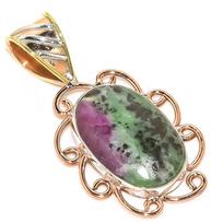 Ruby In Zoisite Lab-Created 925 Sterling Silver Gift Two Tone Pendant 1.50  y4j49