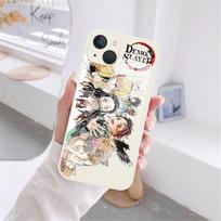 Anime Demon Slayer Kimetsu No Yaiba Phone Case For iPhone 11 12 13 Pro Max X XR XSMAX X 8 7Plus Candy color Tempered Glass case iPhone 13Pro Max beige