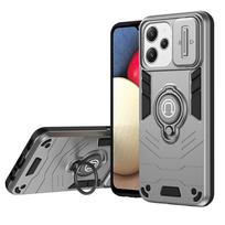 KEYSION Shockproof Armor Case for Xiaomi Redmi 12 4G 5G Slide Camera Protection Ring Stand Phone Back Cover for for Redmi 12 5G for Redmi 12 5G pilka spalva