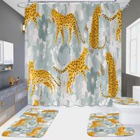 4vnt Leopard serijos dušo užuolaidų rinkiniai, skirti vonios kambariui neslidūs vonios kilimėliai, dangtis, tualeto dangtis vonios kilimėlis 4Pcs orange