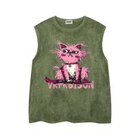 Trendy Summer Dynasty Retro Simple and Proud Cat Personalized Design Men's and Women's Leisure Round Neck Tank Top XL juoda