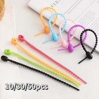 10/30/50PCS High-value DIY Color Silicone Cable Ties Reusable Data Cable Tadpole Cable Ties 10pcs įvairiaspalvis