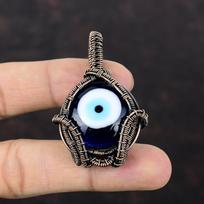 Mėlynos spalvos „Evil Eye“ pakabukas varine viela apvyniotas pakabukas rankų darbo papuošalas Visiškai naujas pakabukas brangakmenių pakabukas dovanoms stilingiems variniams papuošalams black