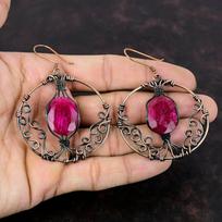 Faceted Kashmir Ruby Gemstone Earring Copper Wire Wrapped Earrings Handmade Earring Awesome Copper Jewelry Stylish Earring Anniversary Gift