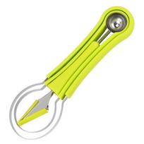 3 in 1 Melon Ball Spoon Setting Knife Shape Set Stainless Steel Fruit Spoon Fruit Carving Tool Set Watermelon Slicer Green-1pcs