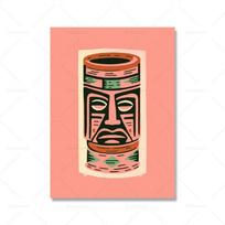 Tiki Bar Hawaii Mug Face Wall Prints Tropical Pink Mug Poster Colorful Pattern Bar Club Wall Decoration Kids Room Pictures 21x30cm No Framed