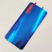Stiklinis galinis dangtelis Huawei Honor 20 telefonui, kietas baterijos dangtelis, galinis korpuso skydelis, rėmelis su kameros lęšiu, originalūs klijai Blue NO Lens