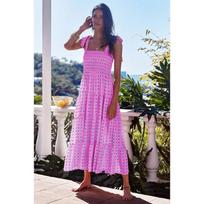 Dot Print Sling Long Dress for Women Square Neck Sleeveless High Waist Maxi Dress Summer Elegant Sexy Stylish Dress Soft Comfy Vacation Beach Dress S pink