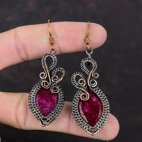 Faceted Kashmir Ruby Earring Copper Wire Wrapped Earrings Handmade Copper Jewelry Gift For Women Genuine Gemstone Earring Brand New Jewelry