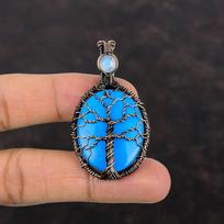 Tree Of Life Sleeping Beauty Turquoise Pendant Handmade Copper Wire Wrapped Jewelry Moonstone Gemstone Pendant Copper Wire Pendant For Gift