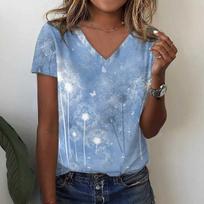 Dandelion Series 3D Print T Shirt Summer Women V-Neck Holiday Casual Tees Y2k Tops Woman Streetwear Harajuku Oversized T-shirts 6XL white