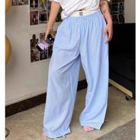 Deeptown Vintage Pink Striped Pants Baggy Oversized Casual Korean Fashion Old Money Trousers Woman Wide Leg Harajuku Summer XXL mėlyna