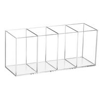 Pen Holder Acrylic Brush Makeup Storage Box Countertop Container Desktop Clear Divided Desk 4-Compartment Organizer Case white