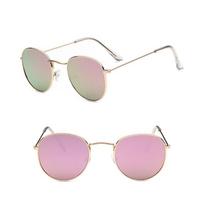 Glass Accessories Reflective Trend Shade Fashion Round Frame Sunglasses Colorful Anti-UV For Women  Unique rožinė