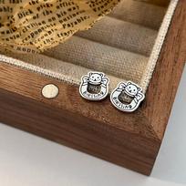 S925 Sterling Silver Gingerbread Man Stud Earrings Hollow Bear Thai Silver Distressed Retro Male and Female Cute Exquisite Small Ear Rings