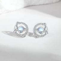 925 Sterling Silver Romantic Planet Earrings Women's Ins Style All-Match Fashion Earrings Diamond Earrings