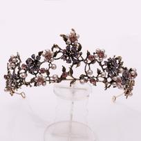 Flower inlaid black diamond pearl baroque bridal crown Korean wedding and birthday headband headband accessories black