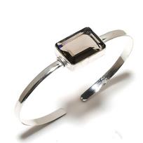 Smoky Topaz Gemstone Handmade 925 Sterling Silver Cuff Bangle Adjustable V2g28