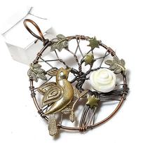 Carving Flower Gemstone Handmade Copper Wire Wrap Jewelry Pendant 2.17  j0J89