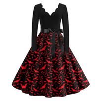Halloween Print Flare Dress For Women Long Sleeve Dress Casual Dresses L raudona