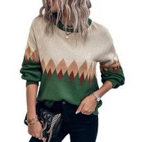 Autumn New Vintage Plaid Print Knitted Sweater Winter Fashion Elegant Loose Sweaters for Women Casual Round Neck Office Lady Knitwear Tops 24608 S žalia