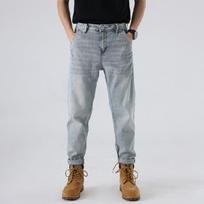 Light Colored Jeans For Men, Slim Fit Straight Leg Trendy Cropped Pants, Men'S Breathable Casual Slanted Pocket Long Pants 28