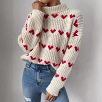 Autumn New Loose Heart Printed Pullover Sweaters Women Round Neck Casual Warm Knitted Sweater for Women Winter Fashion Vintage Soft Knitwear 24636 S smėlis