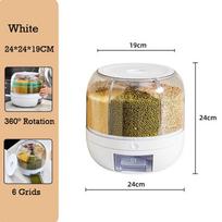 360Degree Rotating Rice Storage Box with Lid 6 Grids Grain Storage Barrel Sealed Moisture-proof Food Container Kitchen Organizer L balta