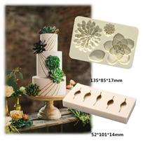 Simulation Succulent Flower Plant Leaf Fondant Silicone Mold Diy Chocolate Decoration Cake Baking Mold A