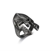S925 silver ring mask ring Spartan warrior boiled black mask retro style men's and women's ring 7 black