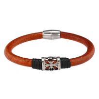 Skeleton Floral Leather Bracelet Men Women Vintage Silver Jewelry Alloy Magnetic Clasp Men Brown Cowhide Wrist Armband 21cm/8.26inch brown