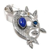 Natural Lapis Lazuli, Topaz 925 Sterling Silver Jewelry Pendant 2.56  E4w79